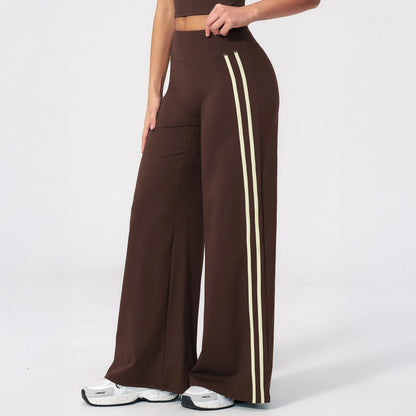Contrast Side-Stripe Yoga Flare Pants - Coffee Brown - coffee brown side stripe view