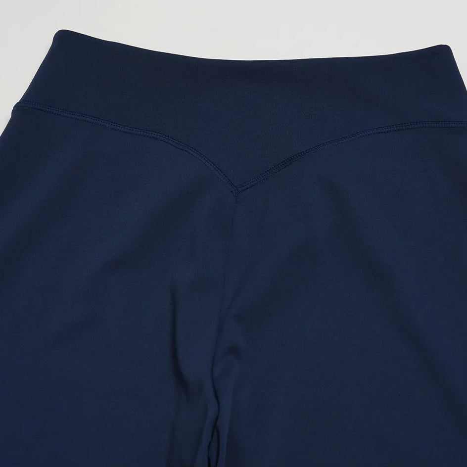 Contrast Side-Stripe Yoga Flare Pants - Navy Blue - navy blue back waistband detail
