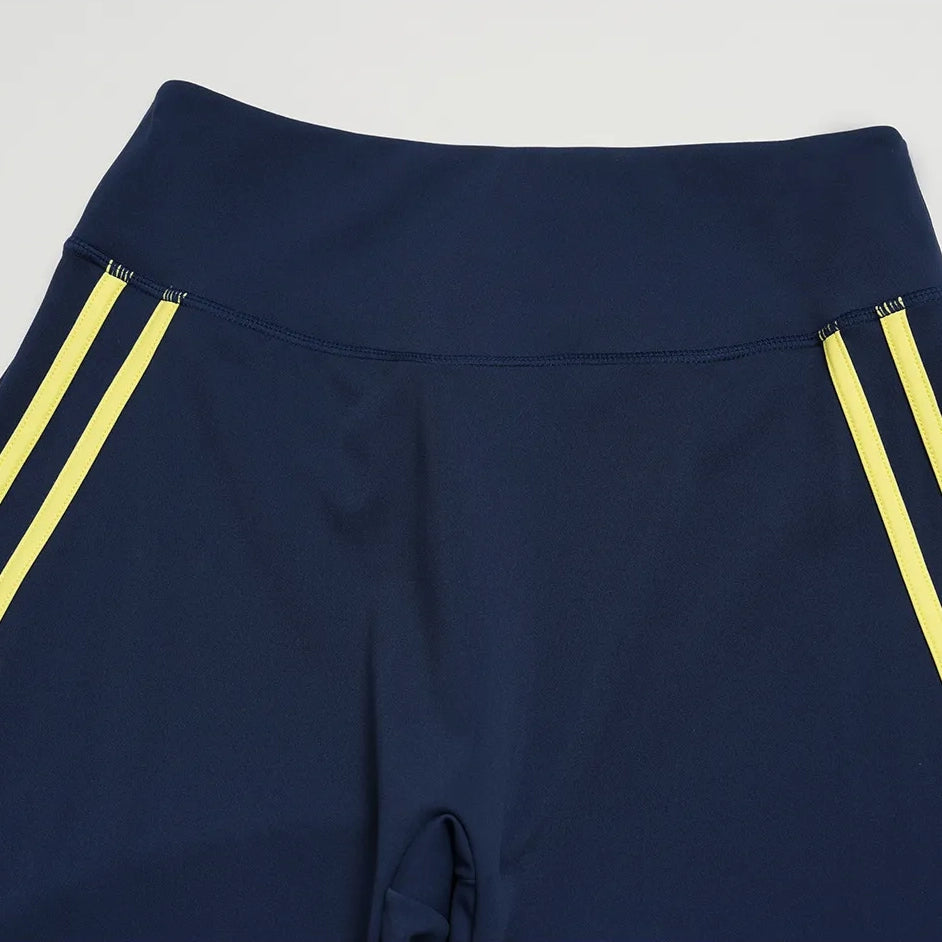 Contrast Side-Stripe Yoga Flare Pants - Navy Blue - navy blue high waist detail