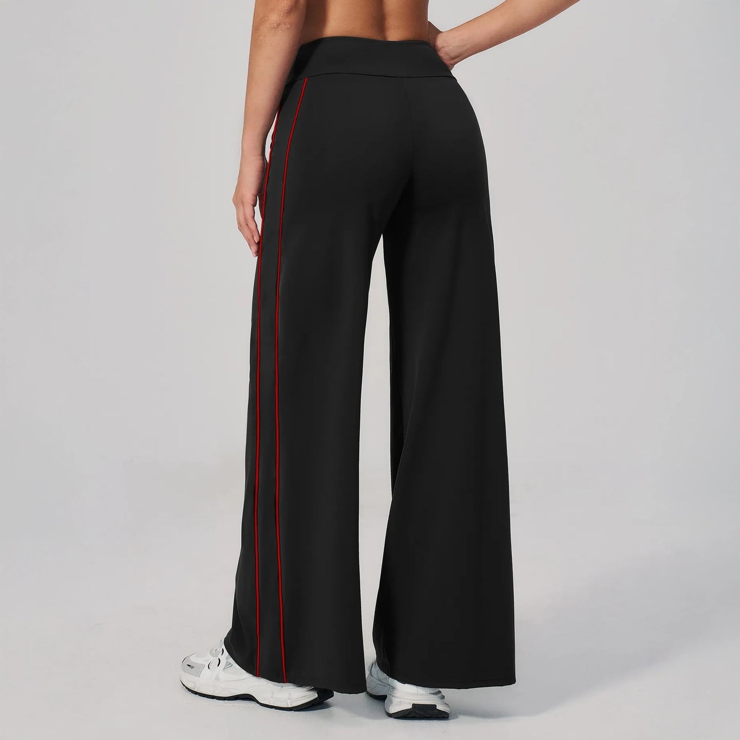 Contrast Straight Wide-Leg Yoga Pants - Black / Red - black red back view