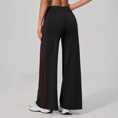 Contrast Straight Wide-Leg Yoga Pants - Black / Red - black red back view