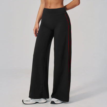 Contrast Straight Wide-Leg Yoga Pants - Black / Red - black red front angle