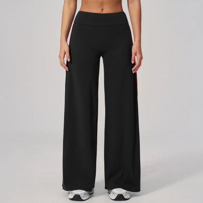Contrast Straight Wide-Leg Yoga Pants - Black / Red - black red front view