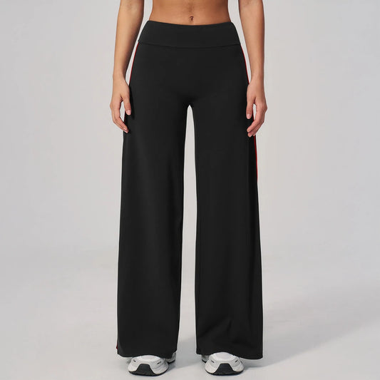 Contrast Straight Wide-Leg Yoga Pants - Black / Red - black red front view