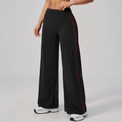Contrast Straight Wide-Leg Yoga Pants - Black / Red - black red side view