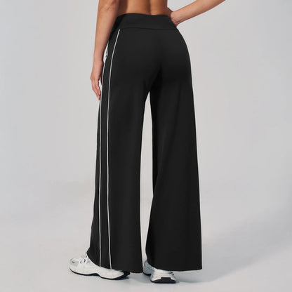 Contrast Straight Wide-Leg Yoga Pants - Black / White - black white back view