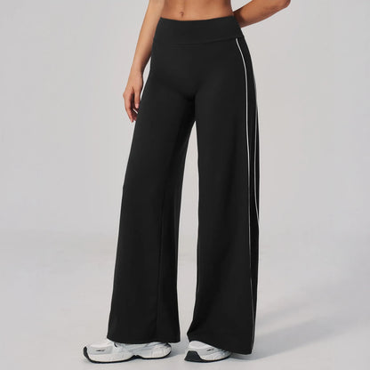 Contrast Straight Wide-Leg Yoga Pants - Black / White - black white front angle