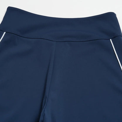 Contrast Straight Wide-Leg Yoga Pants - Navy Blue / White - navy blue white back waistband flat