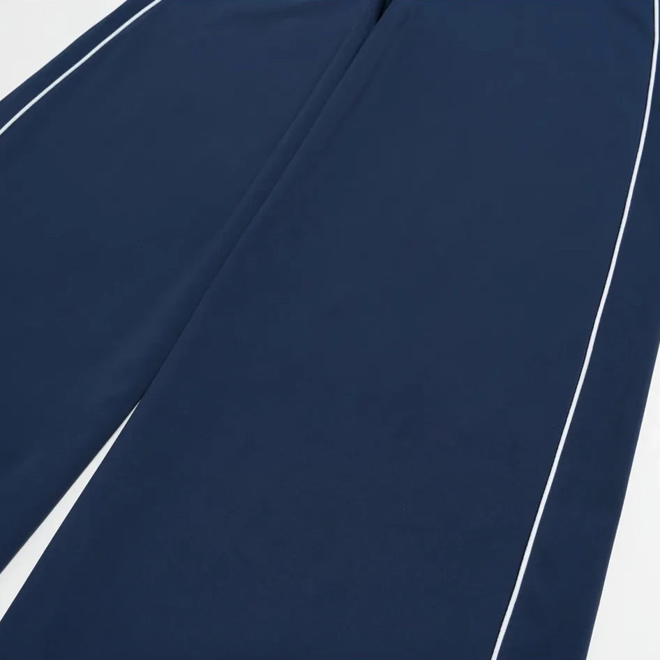 Contrast Straight Wide-Leg Yoga Pants - Navy Blue / White - navy blue white side stripe flat