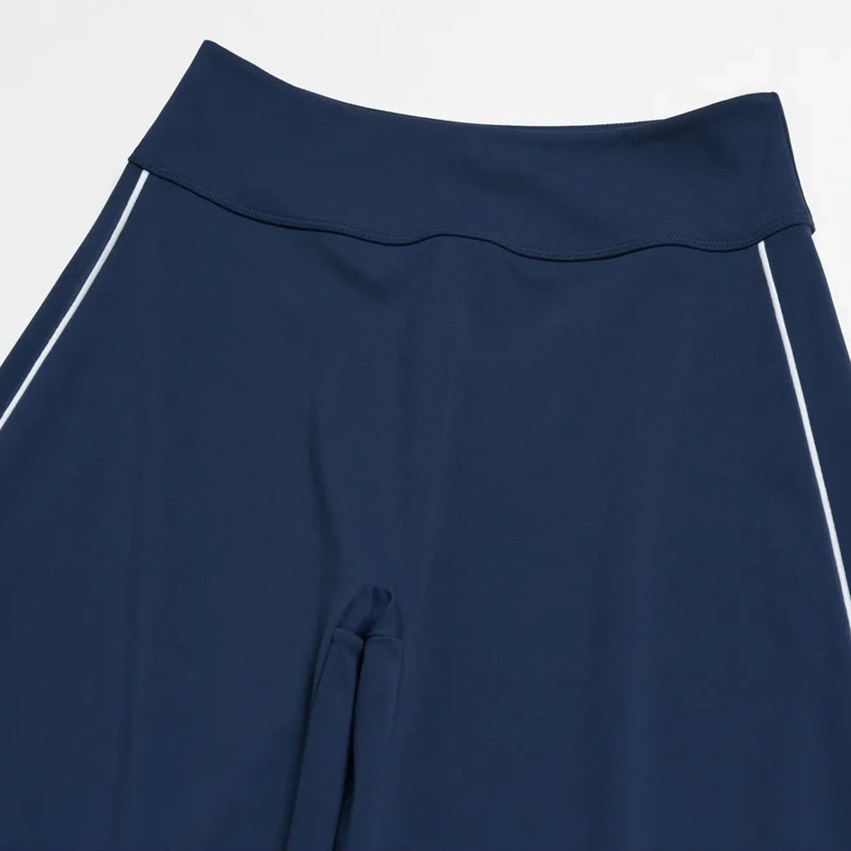 Contrast Straight Wide-Leg Yoga Pants - Navy Blue / White - navy blue white waistband flat