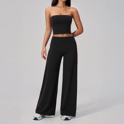 Contrast Strapless Bandeau Sports Bra - Black / Red - black red full styling