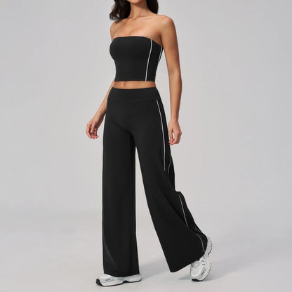 Contrast Strapless Bandeau Sports Bra - Black / Red - black red wide leg styling