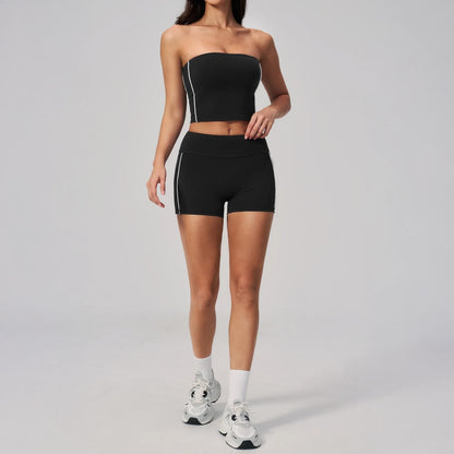 Contrast Strapless Bandeau Sports Bra - Black / White - black white shorts styling