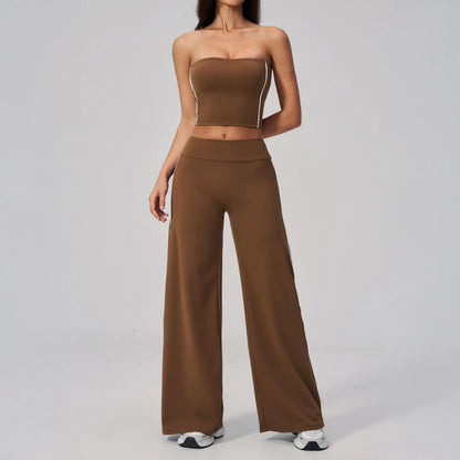 Contrast Strapless Bandeau Sports Bra - Chestnut Brown / Cream - chestnut brown cream wide leg styling