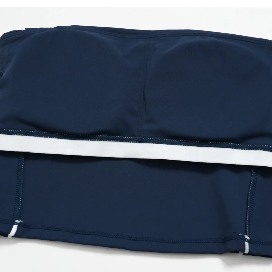 Contrast Strapless Bandeau Sports Bra - Navy Blue / White - navy blue white front flat