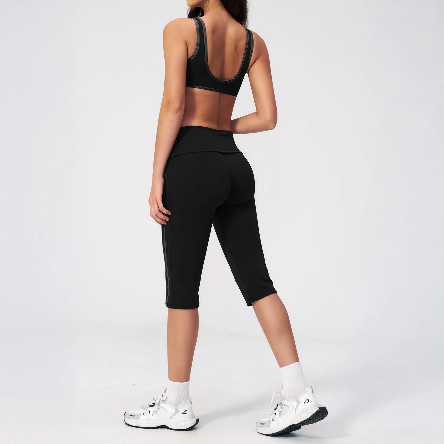 Contrast V-Neck Racerback Sports Bra - Black / Charcoal - black charcoal back styling