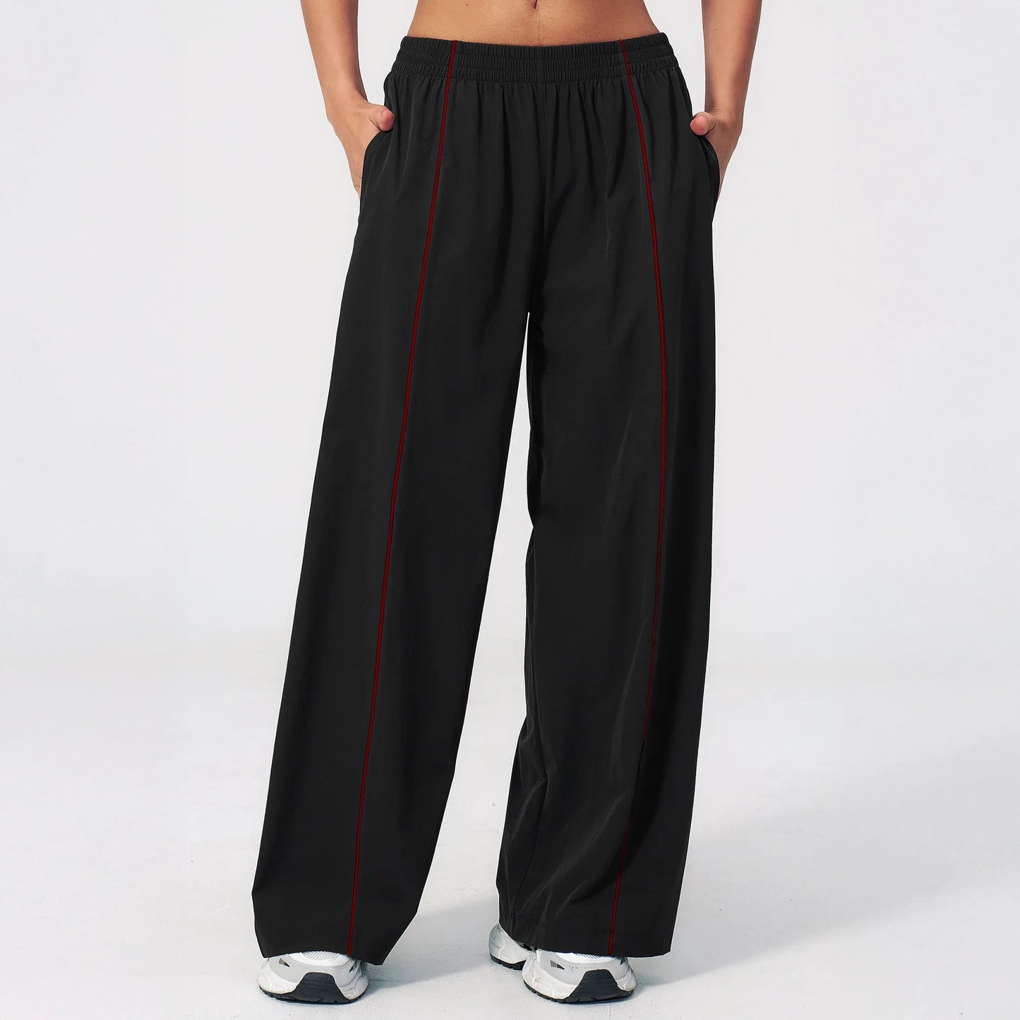 Cool-Touch Sun Protection Wide-Leg Pants - Black - black front view