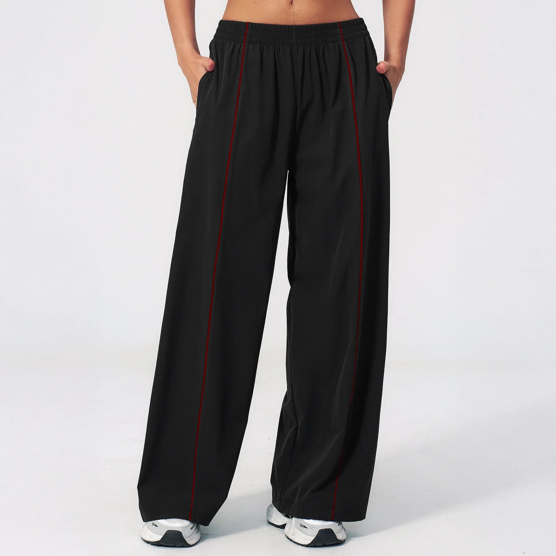 Cool-Touch Sun Protection Wide-Leg Pants - Black - black front view