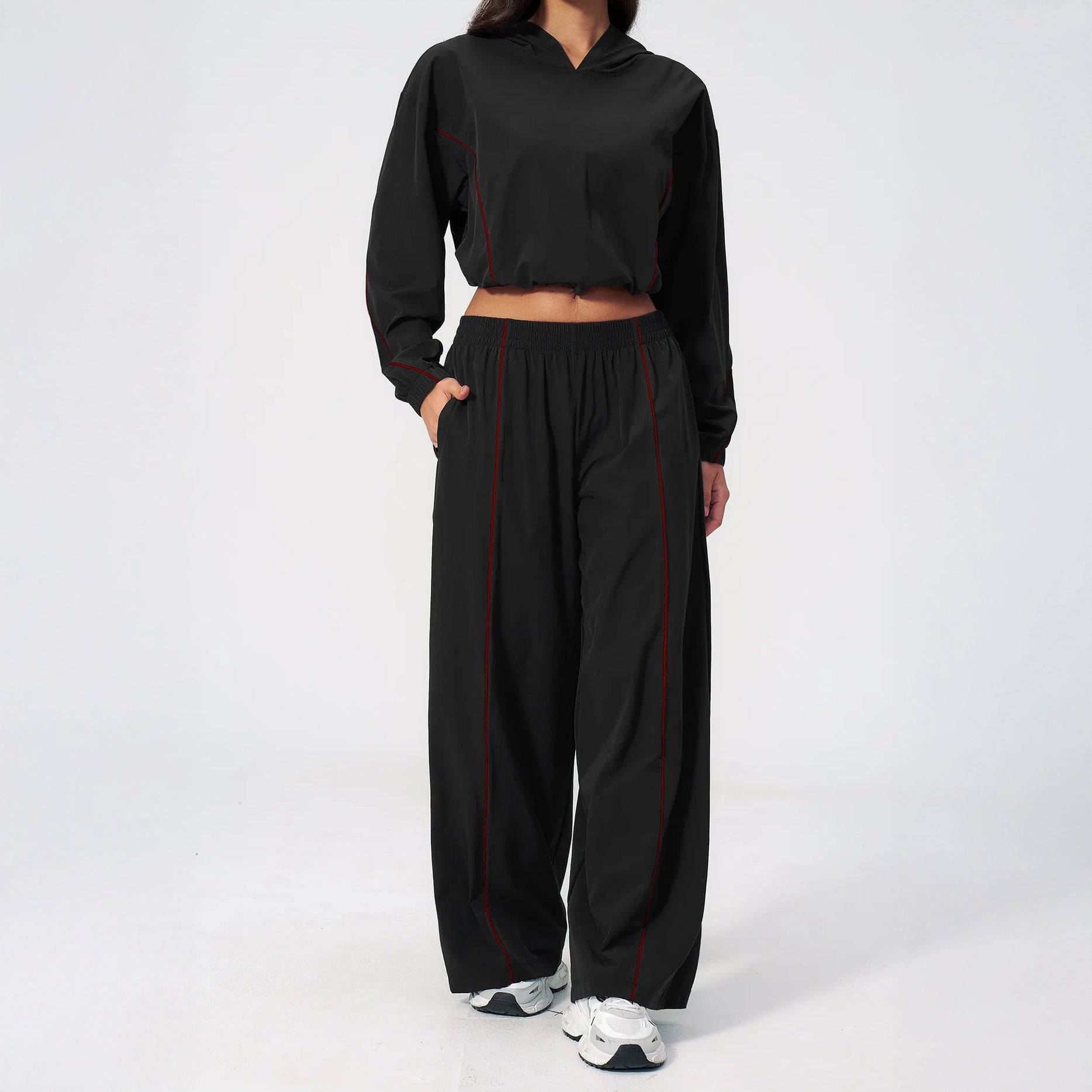 Cool-Touch Sun Protection Wide-Leg Pants - Black - black full styling
