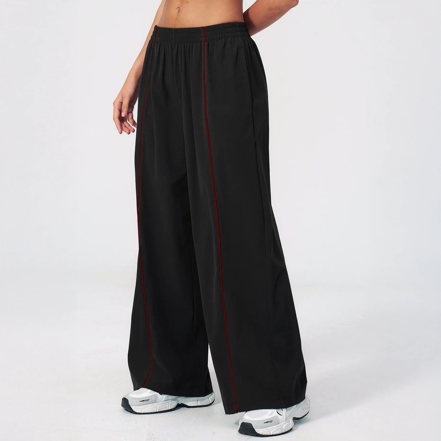 Cool-Touch Sun Protection Wide-Leg Pants - Black - black side view