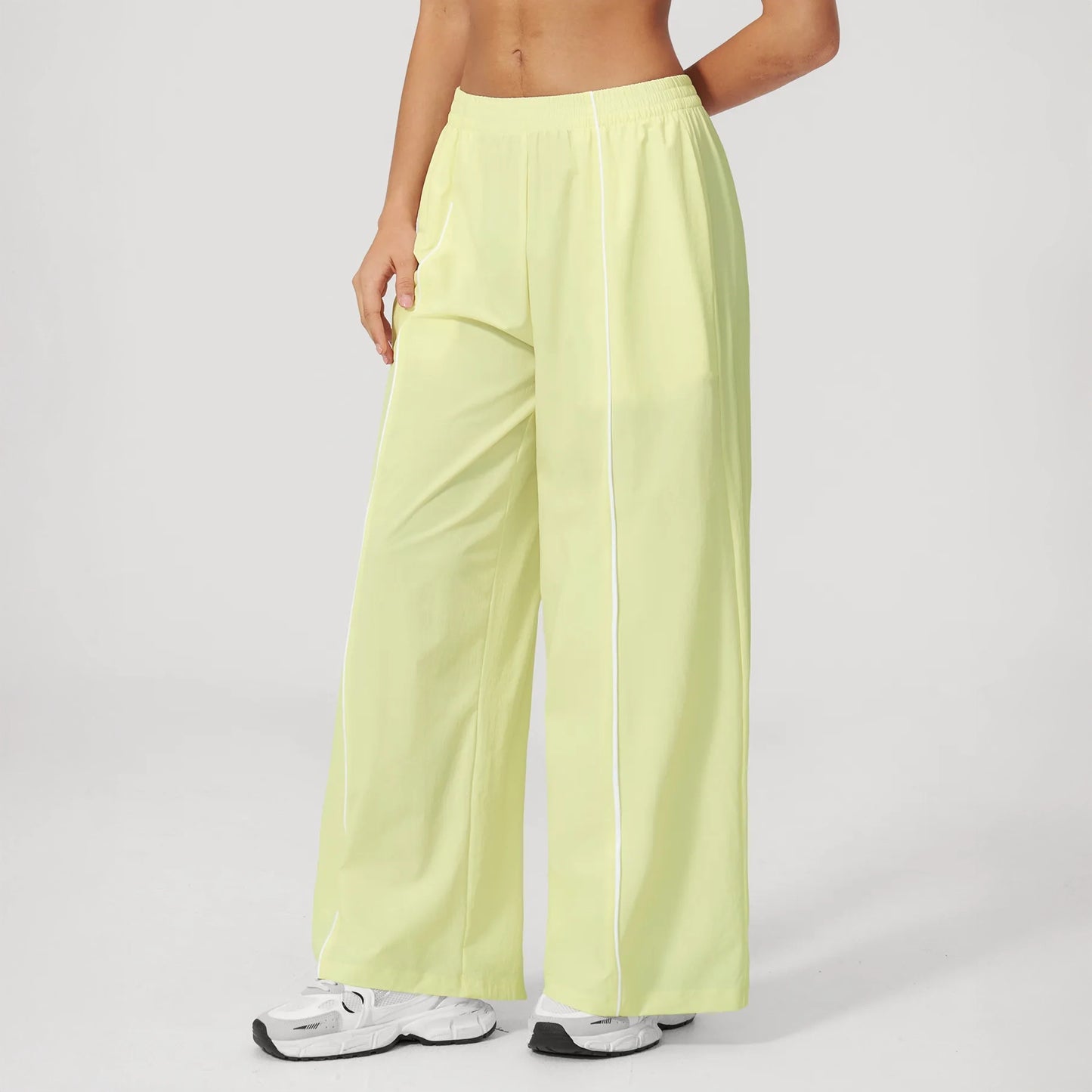 Cool-Touch Sun Protection Wide-Leg Pants - Lemon Yellow - lemon yellow angled view