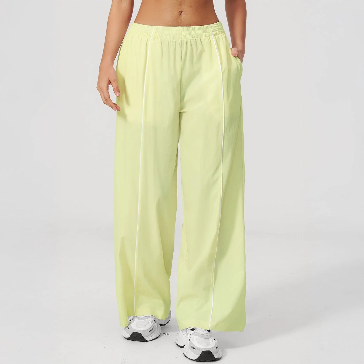 Cool-Touch Sun Protection Wide-Leg Pants - Lemon Yellow - lemon yellow front detail