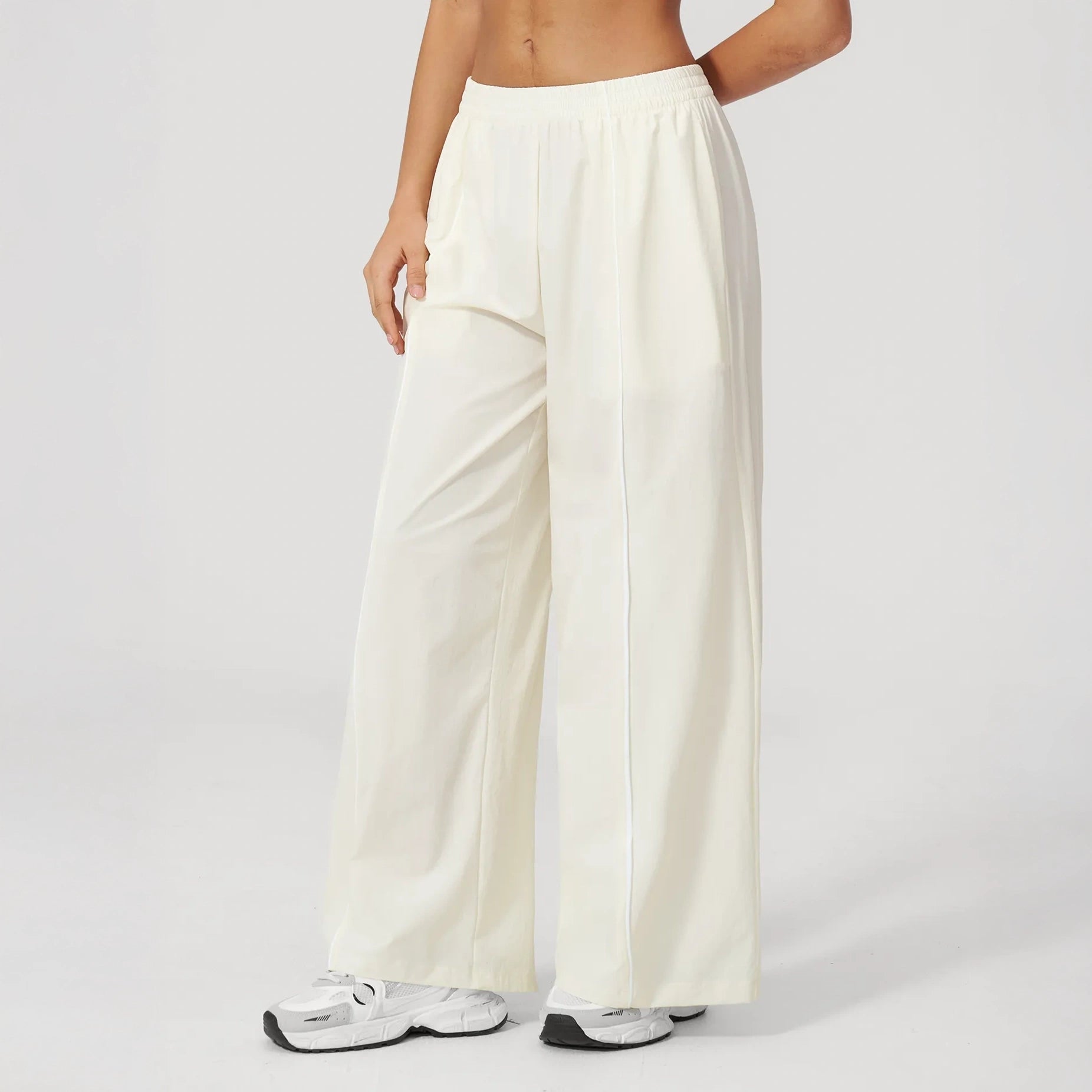 Cool-Touch Sun Protection Wide-Leg Pants - Milky Apricot - milky apricot angled view