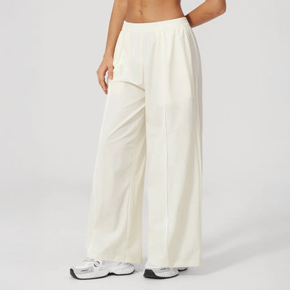 Cool-Touch Sun Protection Wide-Leg Pants - Milky Apricot - milky apricot angled view