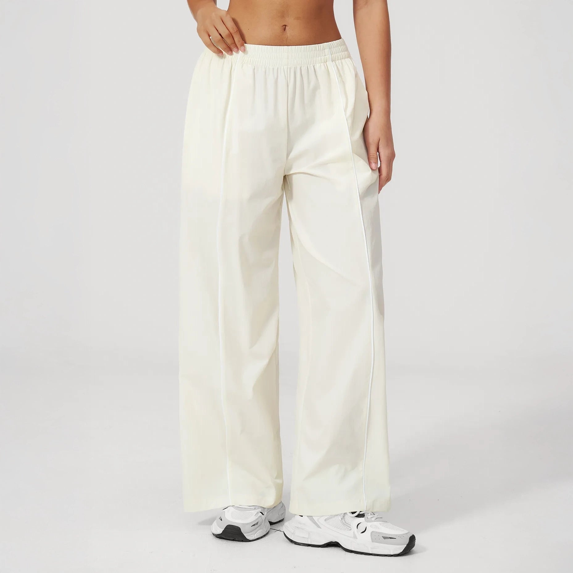 Cool-Touch Sun Protection Wide-Leg Pants - Milky Apricot - milky apricot front view