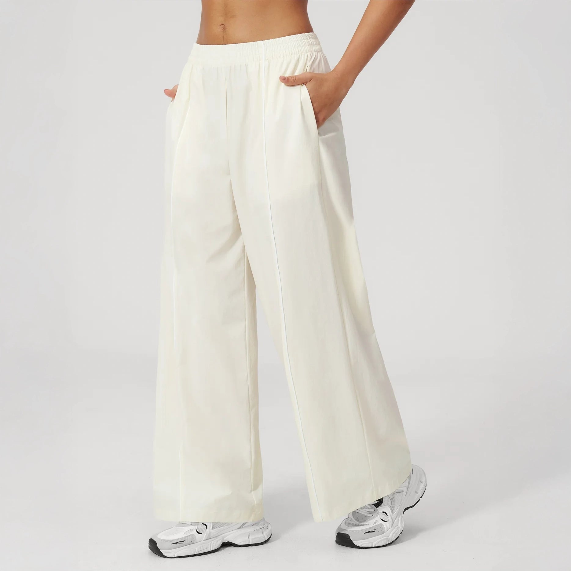 Cool-Touch Sun Protection Wide-Leg Pants - Milky Apricot - milky apricot side view