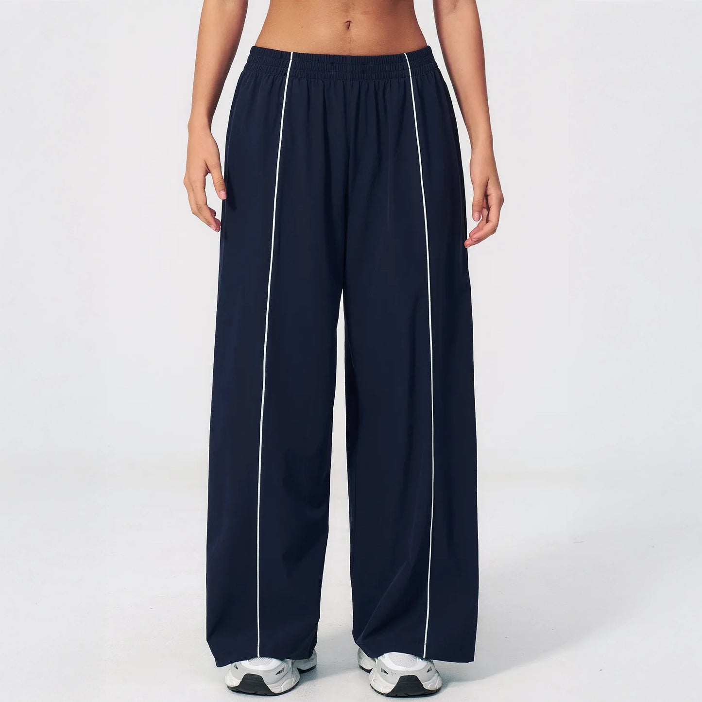 Cool-Touch Sun Protection Wide-Leg Pants - Navy Blue - navy blue front detail