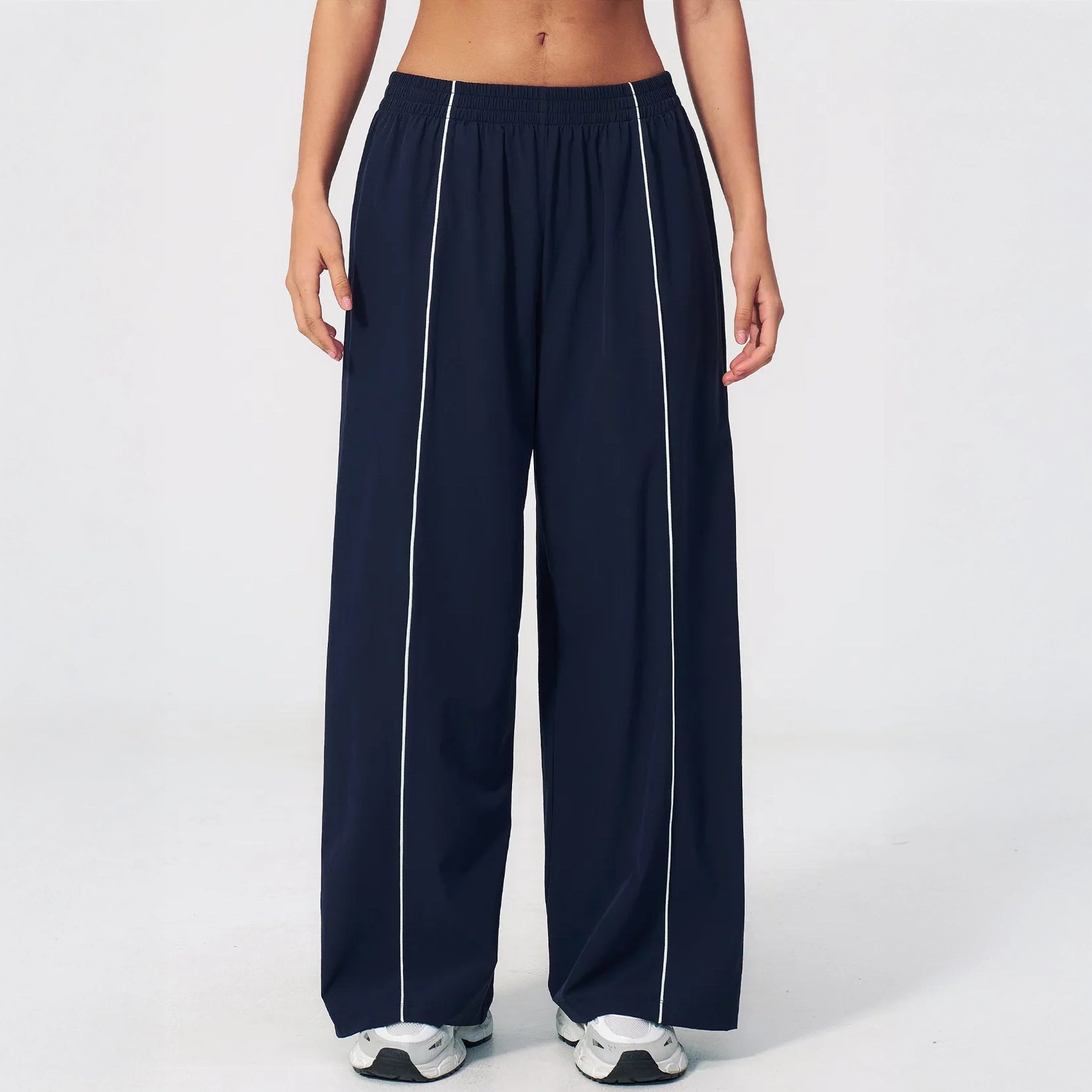 Cool-Touch Sun Protection Wide-Leg Pants - Navy Blue - navy blue front detail