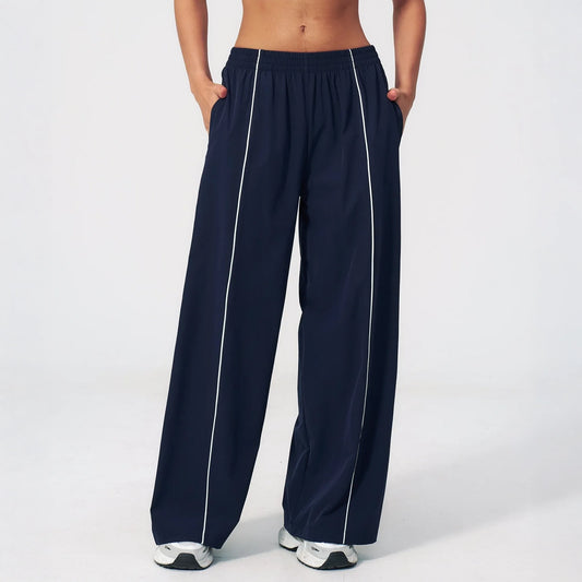 Cool-Touch Sun Protection Wide-Leg Pants - Navy Blue - navy blue front view