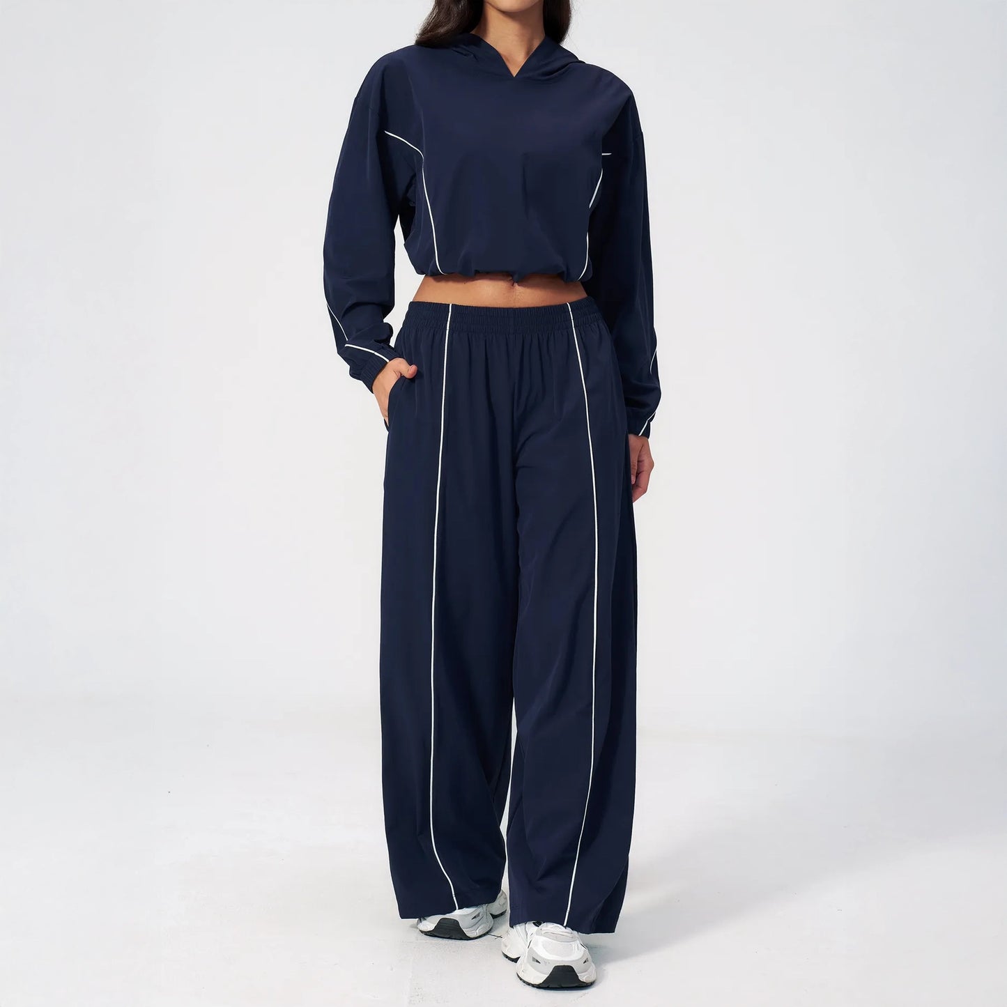 Cool-Touch Sun Protection Wide-Leg Pants - Navy Blue - navy blue full styling