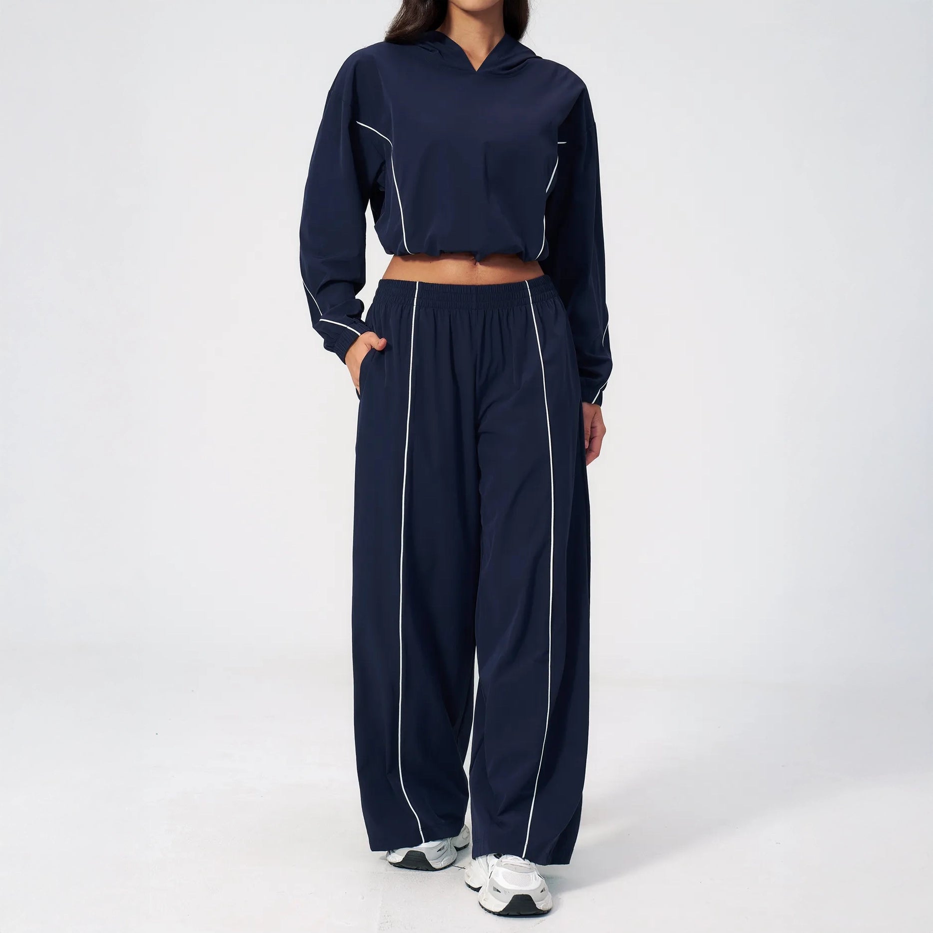 Cool-Touch Sun Protection Wide-Leg Pants - Navy Blue - navy blue full styling