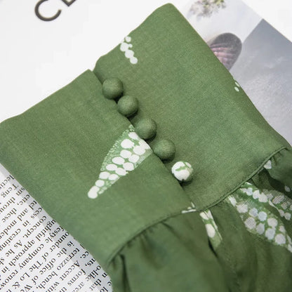 Green Fern Print Ramie Long Sleeve Shirt
