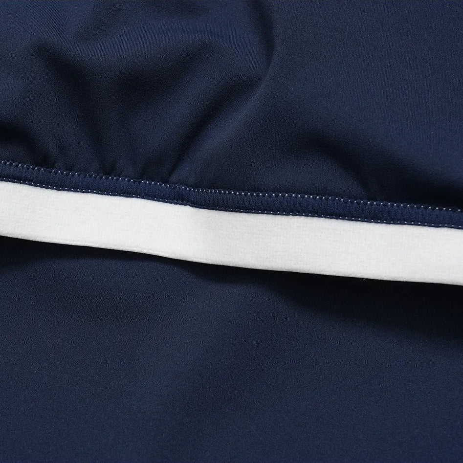 Halter V-Neck Padded Yoga Tank Top - Navy Blue - navy blue contrast hem detail