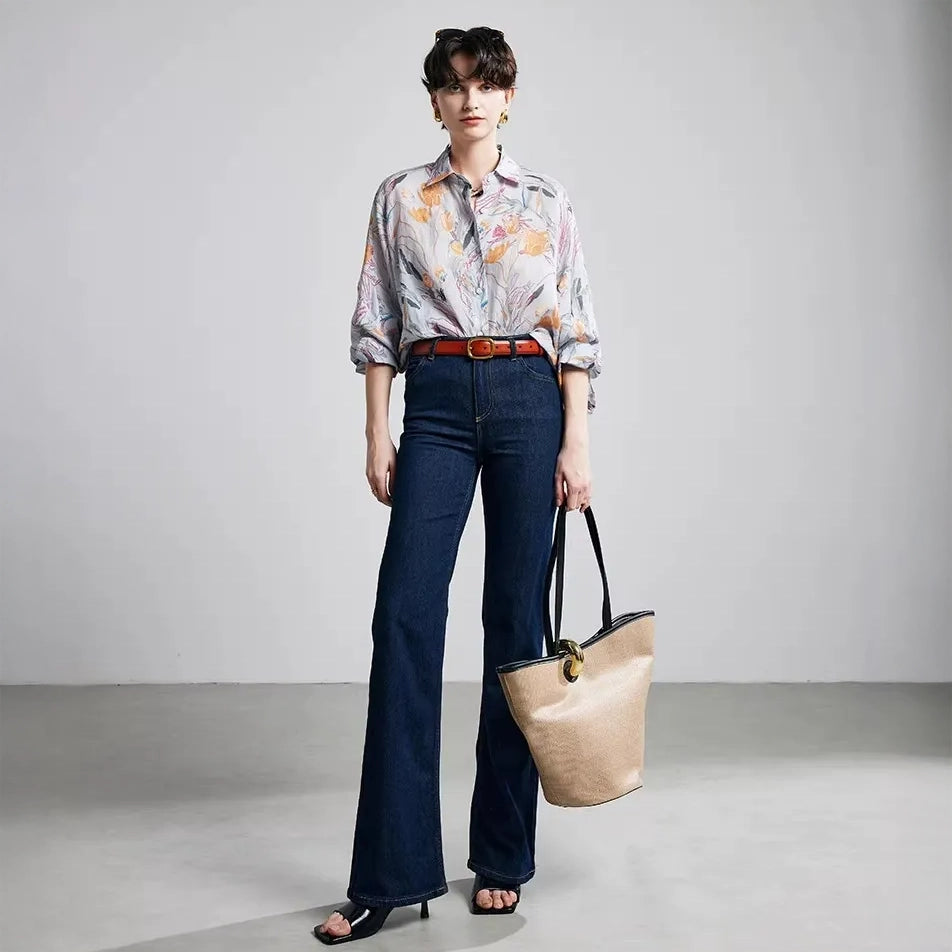 Tulip Print Ramie Long Sleeve Shirt