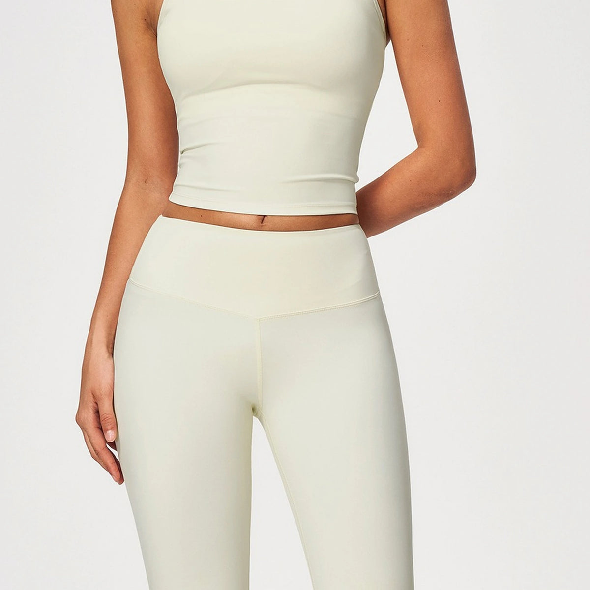 Sculpted-Waist Pilates Training Set - Cream White - cream white top detail