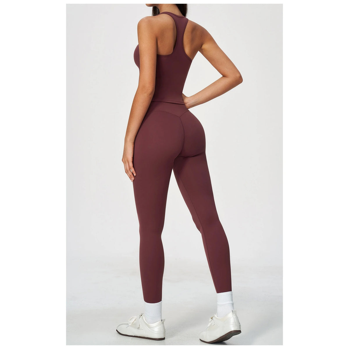 Sculpted-Waist Pilates Training Set - Wine Red - wine red back view