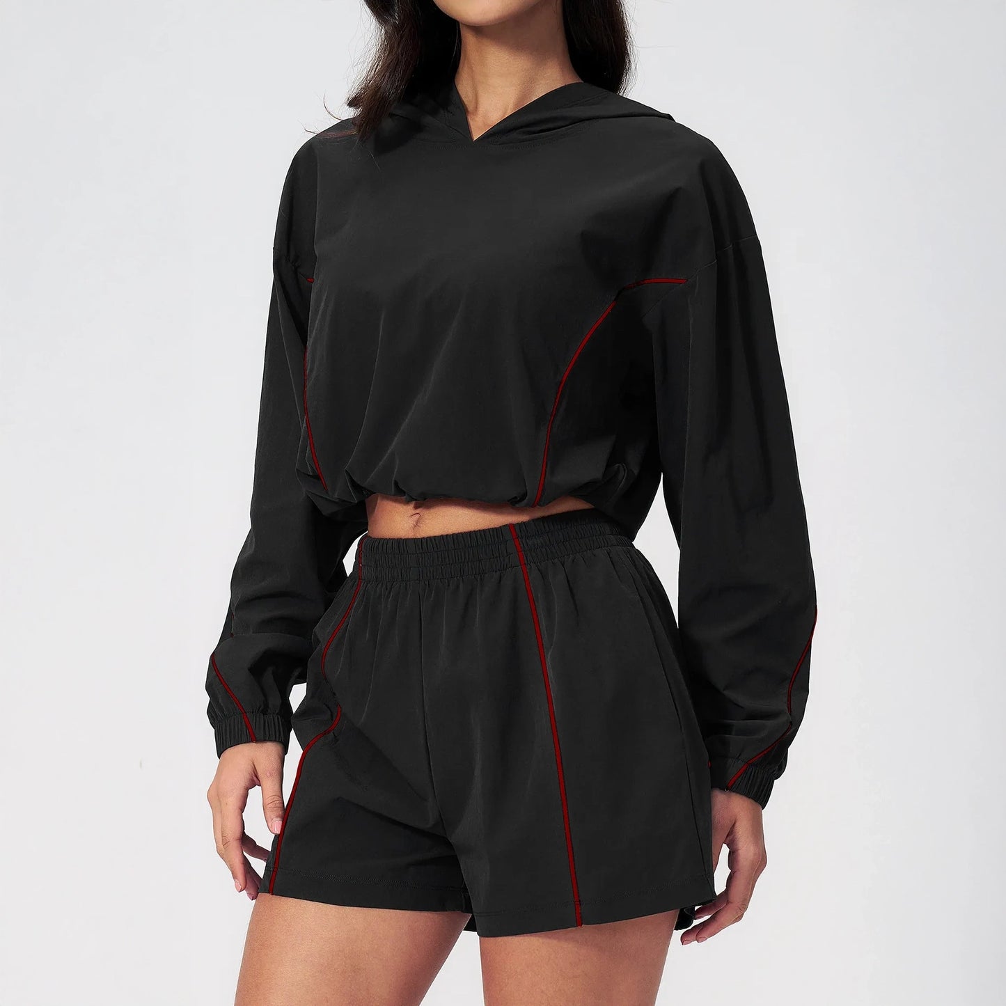 UPF 50+ Lightweight Hooded Sun Jacket - Black - black front shorts view