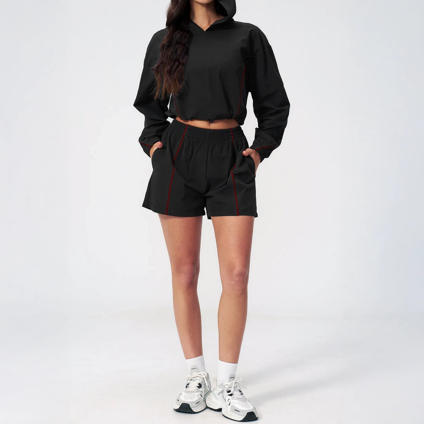 UPF 50+ Lightweight Hooded Sun Jacket - Black - black full shorts styling