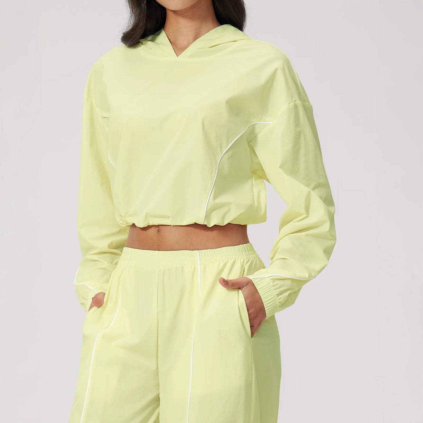 UPF 50+ Lightweight Hooded Sun Jacket - Lemon Yellow - lemon yellow front shorts view