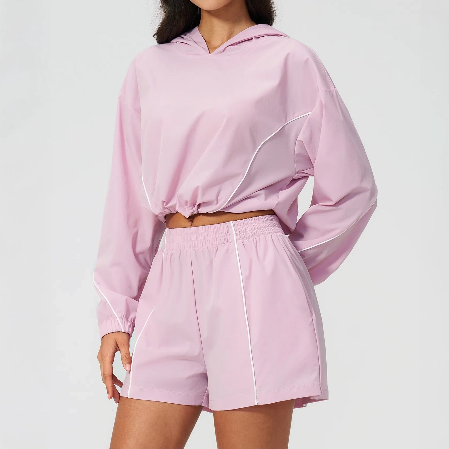 UPF 50+ Lightweight Hooded Sun Jacket - Lilac Purple - lilac purple front shorts view