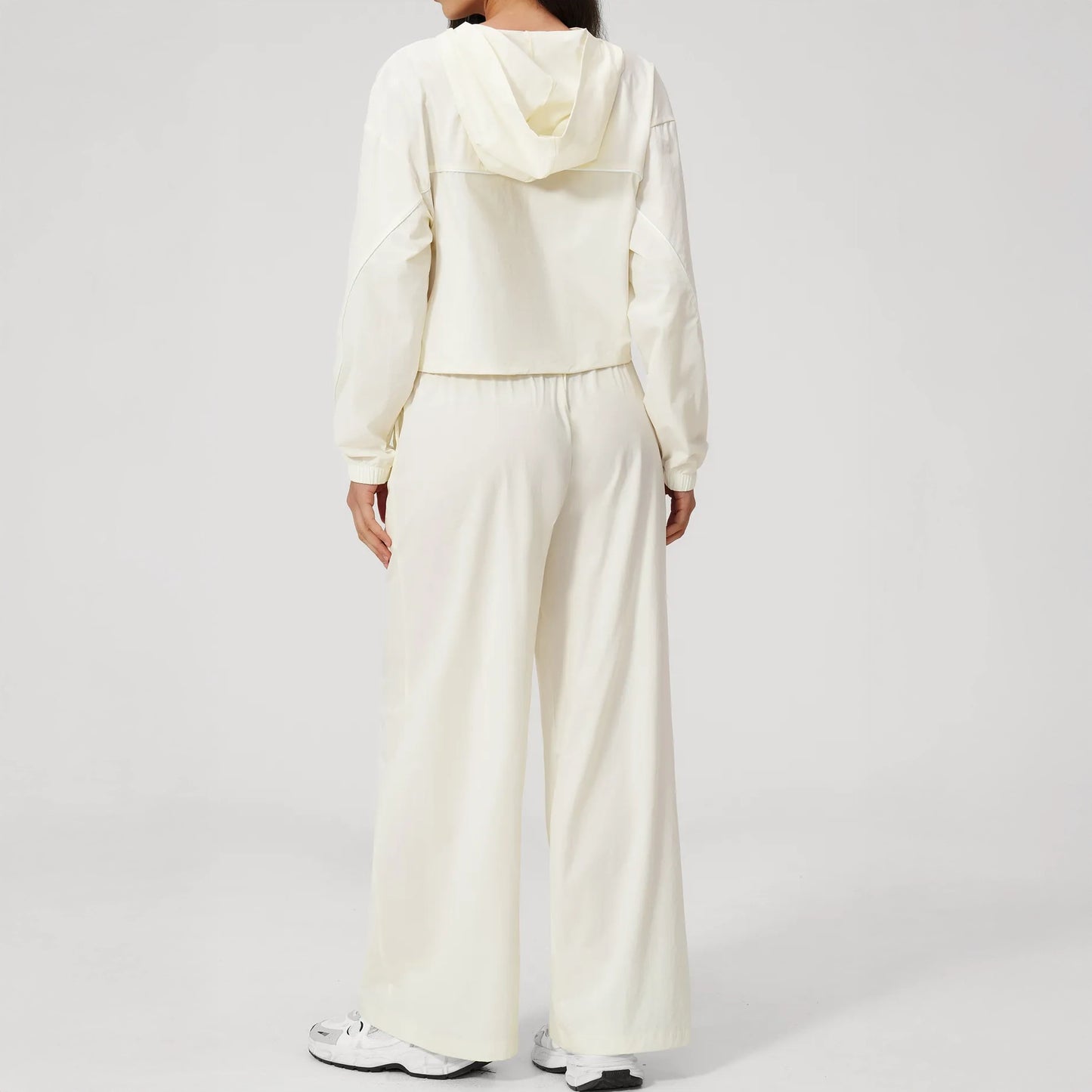 UPF 50+ Lightweight Hooded Sun Jacket - Milky Apricot - milky apricot back pants view