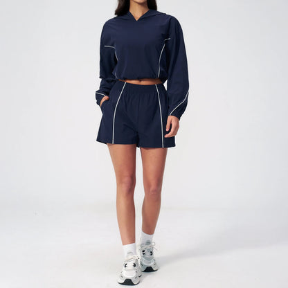 UPF 50+ Lightweight Hooded Sun Jacket - Navy Blue - navy blue full shorts styling
