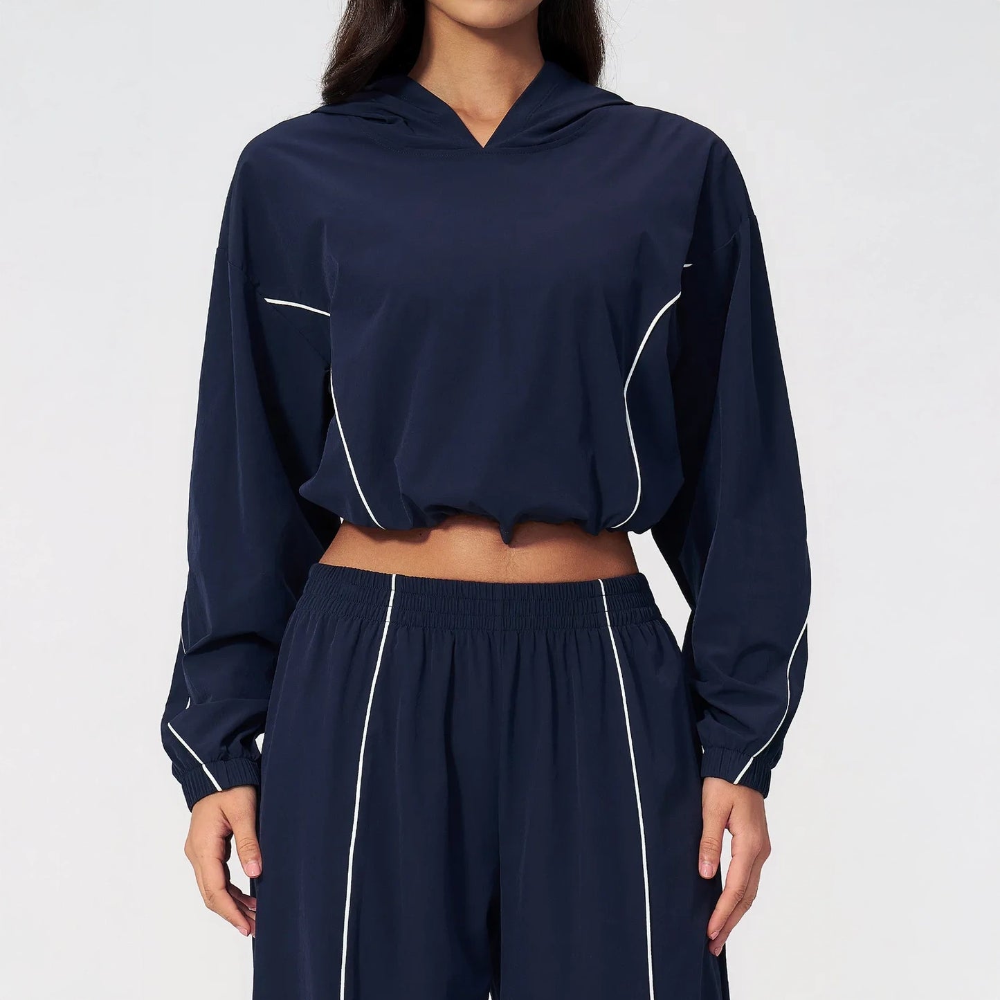 UPF 50+ Lightweight Hooded Sun Jacket - Navy Blue - navy blue hooded front view
