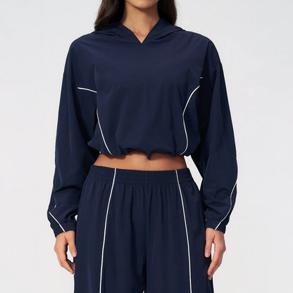 UPF 50+ Lightweight Hooded Sun Jacket - Navy Blue - navy blue hooded front view