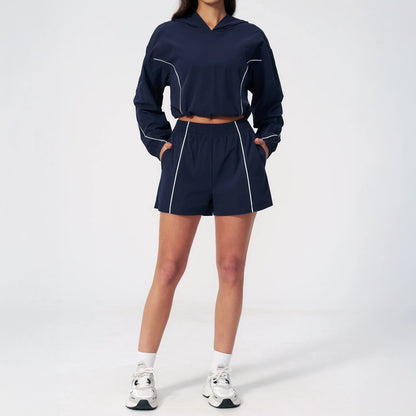 UPF 50+ Lightweight Hooded Sun Jacket - Navy Blue - navy blue side shorts styling