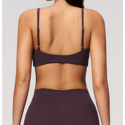 V-Neck Adjustable Yoga Sports Bra - Ink Purple - ink purple back view
